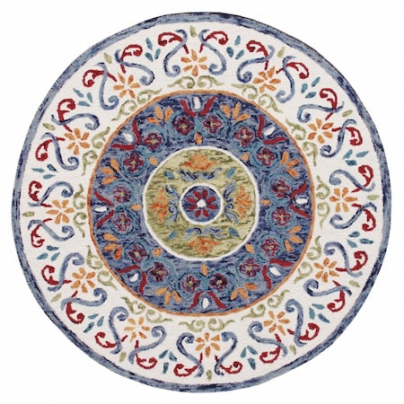 Palacedesigns 4 ft. Round Blue & White Ornate Medallion Area Rug PA3648269